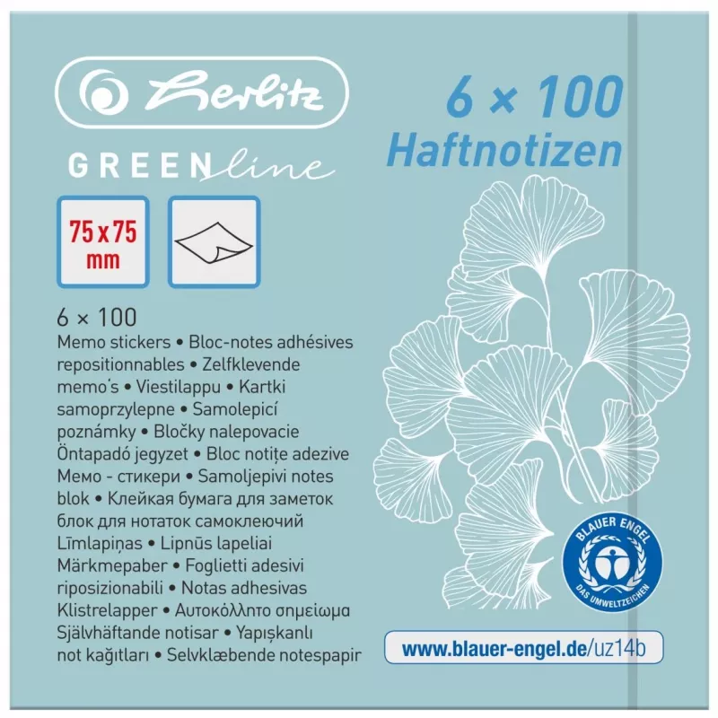 Notatnik samoprzylepny prostokątny Herlitz 50033430 niebieski zielony żółty