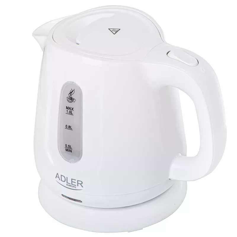Czajnik elektryczny Adler AD 1373 — pojemność 1 l, 850 W, biały, podstawa 360°, polipropylen
