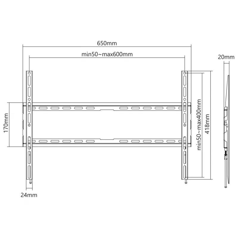 Uchwyt do montażu na ścianie SBOX PLB-2264F-2 37–80 cm, obciążenie 45 kg, VESA 600x400
