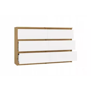 Komoda 6-szufladowa 120 cm Top E Shop Malwa — Dąb rzemieślniczy / Biały, Płyta wiórowa