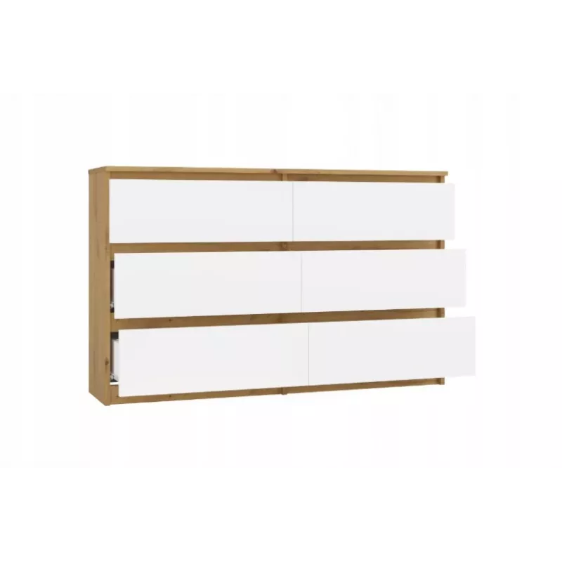 Komoda 6-szufladowa 120 cm Top E Shop Malwa — Dąb rzemieślniczy / Biały, Płyta wiórowa