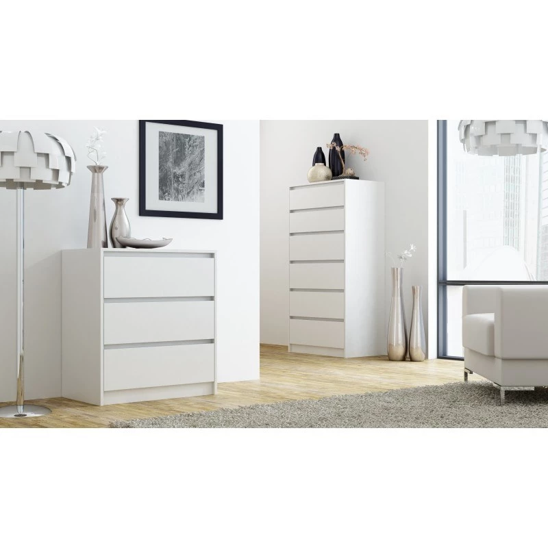 Komoda Top e shop K3 BIEL, 3 szuflady, biała, płyta wiórowa, 700×430×780 mm