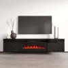 Szafka pod TV cama meble LUXE 301126 z wbudowanym kominkiem elektrycznym, 182,6×34,5×37,5 cm, czarny połysk