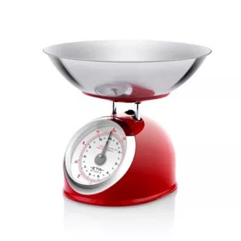 Mechaniczna waga kuchenna ETA ETA577790030 — pojemność 5 kg, dokładność 25 g, blat ze stali nierdzewnej, biała obudowa