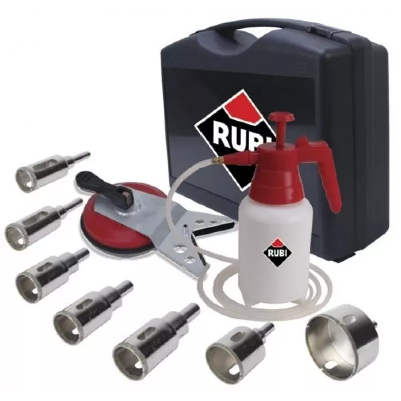 Zestaw wierteł RUBI Easy Gres Plus Kit — 7 szt. wierteł diamentowych, długość 27 mm, do porcelany, z walizką