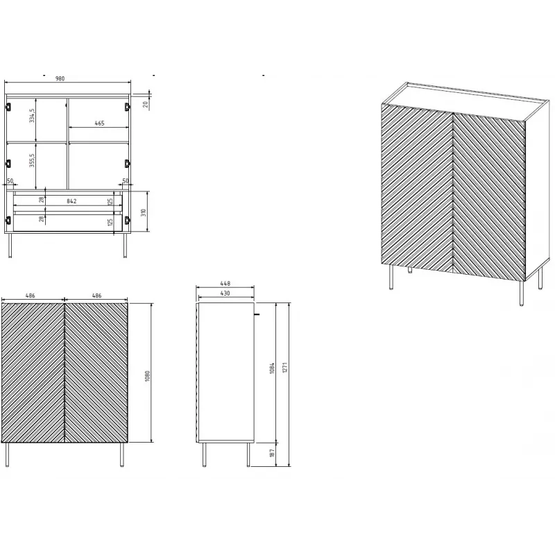 Regał cama meble ONDA 2D2SZ 98×45×127 cm czarny