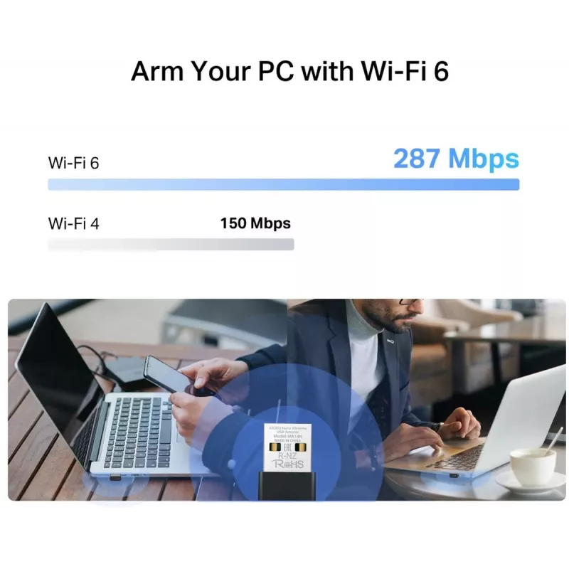 USB Wi‑Fi Adapter MERCUSYS MA14N — USB Type‑A, 2.4 GHz Single‑Band, up to 287 Mb/s, Czarny