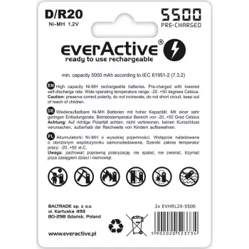 Akumulator everActive EVHRL20-5500 D NiMH 1,2 V 5500 mAh, opakowanie 2 szt.
