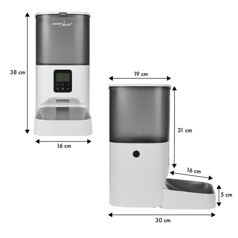 GreenBlue GB393 automatyczny podajnik karmy dla zwierząt, 6 l, USB 5V/1A, biały