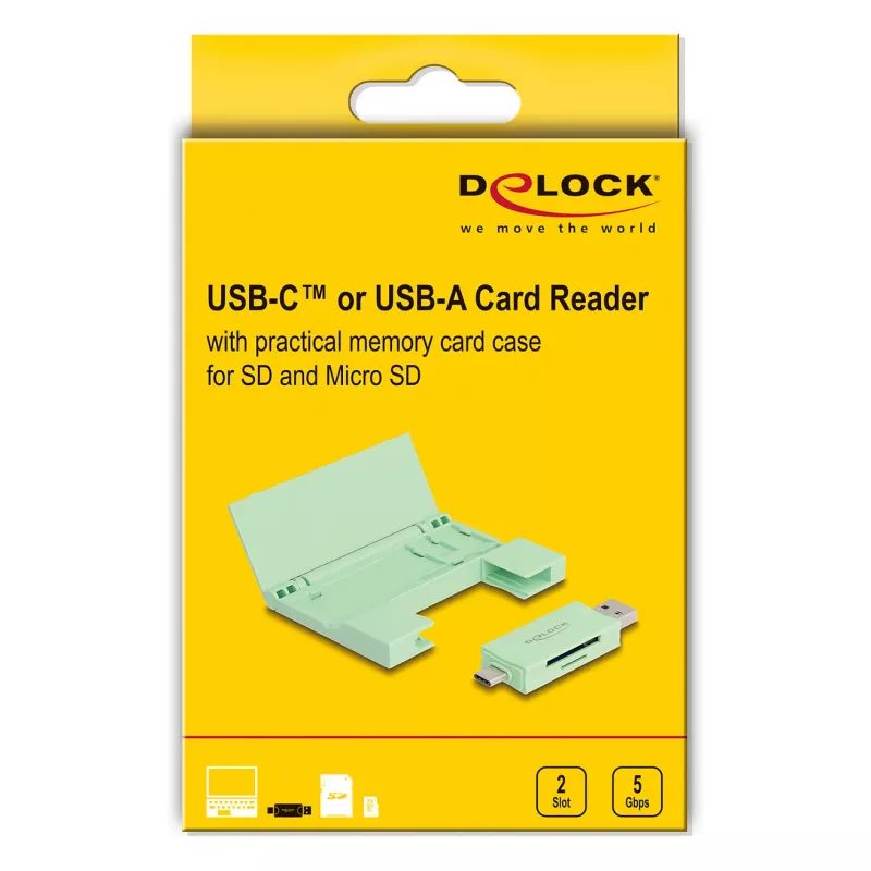 Czytnik kart DeLOCK 91015 USB 3.2 Gen 1 Typ-A/Typ-C miętowy