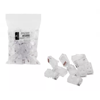 Wtyk RJ45 GEMBIRD PLUG3UP6/100, Cat5, prosty męski, przezroczysty, złote styki, opakowanie 100 szt.