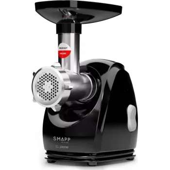 Maszynka do mięsa SMAPP 489.8 — 2000 W, wydajność 2,5 kg/min, stal nierdzewna, 3 sitka, kompaktowa czarna