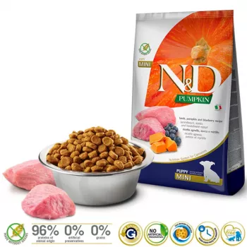 FARMINA N&D GF PUMPKIN LAMB&BLUEBERRY PUPPY MINI - SUCHA KARMA DLA PSÓW - 7 kg
