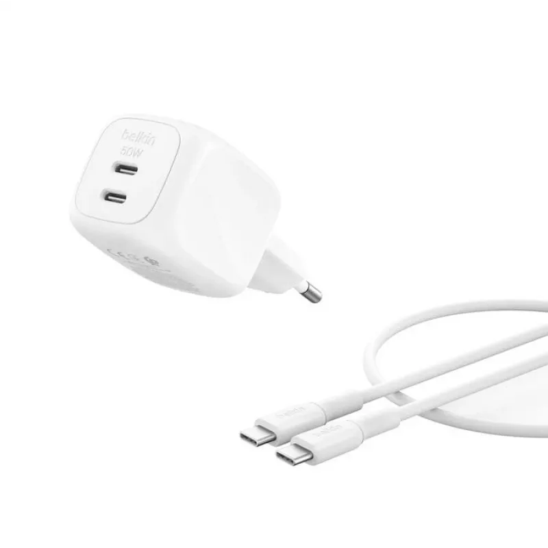 Belkin BoostCharge Pro - Zasilacz - GaN - 50 W - Szybkie ładowanie - 2 porty wyjściowe (2 x USB-C)