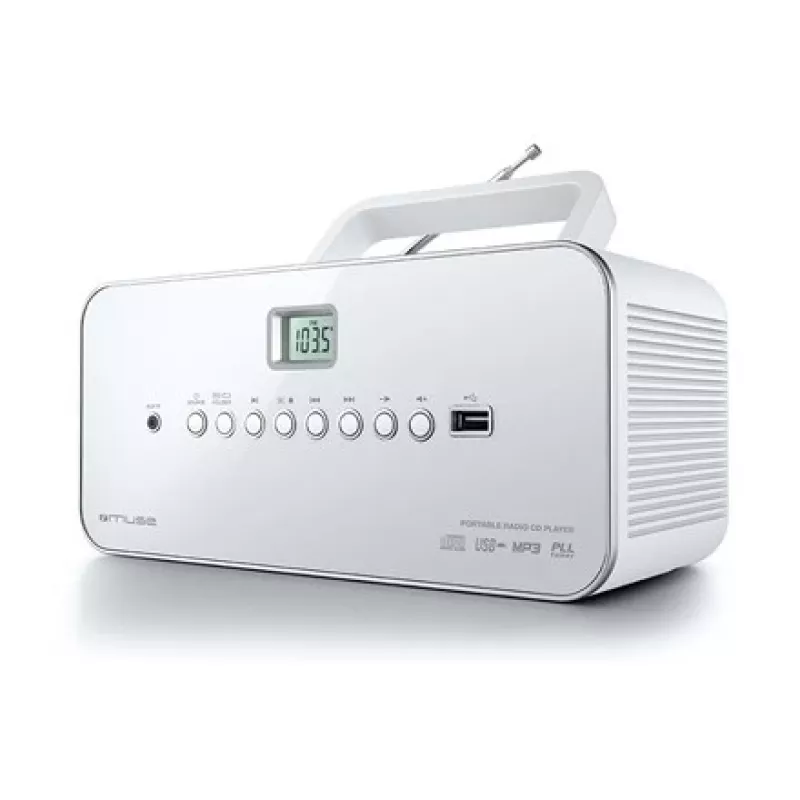 Przenośny system stereo Muse M-28RDW — odtwarzacz CD/MP3, tuner FM/MW, 3W RMS, biały, 1,4 kg