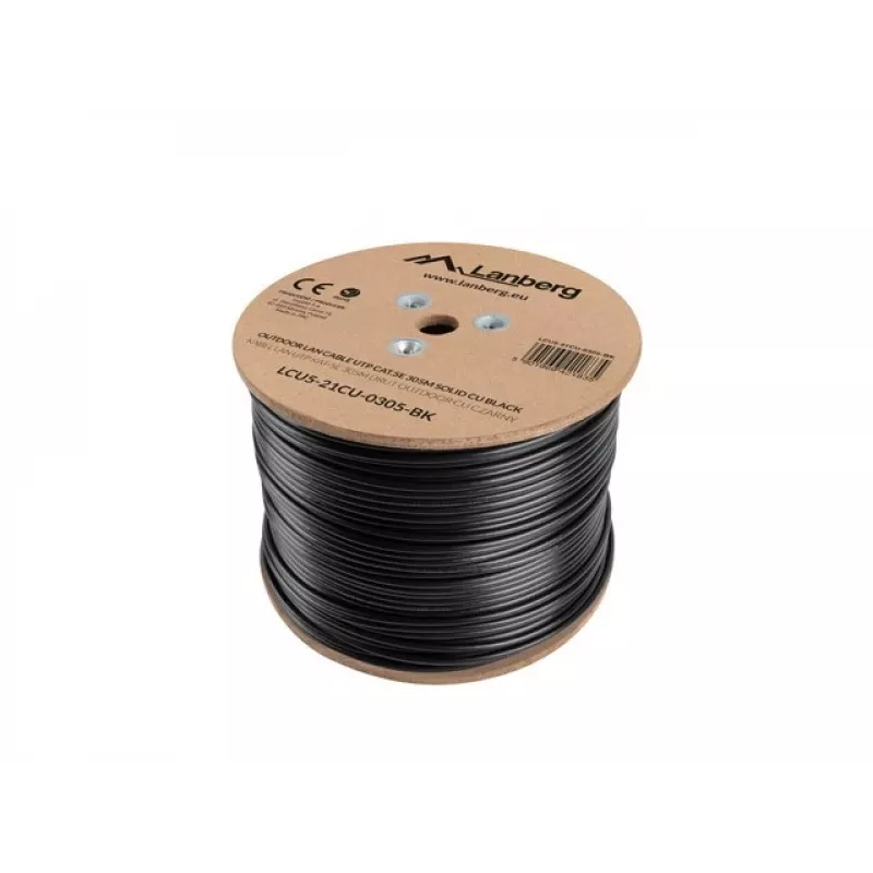 Kabel sieciowy LANBERG Cat5e U/UTP LCU5-21CU-0305-BK, 305 m, 24 AWG, płaszcz PVC, czarny