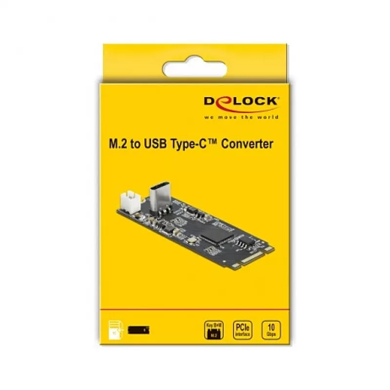 Konwerter M.2 Key B+M męski na USB Type-C żeński, DeLOCK, 63174