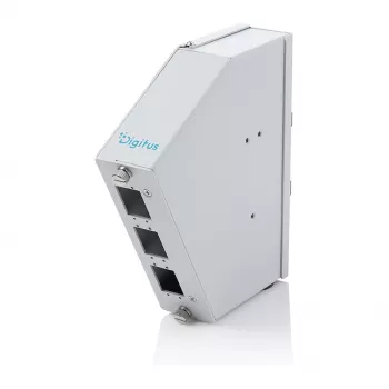Rozdzielacz światłowodowy do sklejania na szynę DIN DIGITUS DN-96893 — kątowy, 6 SC DX / LC Quad, aluminium, szary