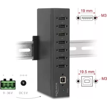 Koncentrator USB DELOCK 60687 — 7 portów USB 2.0 Typ-A z ochroną ESD 15 kV