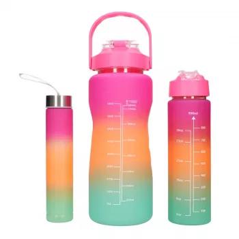 Zestaw butelek motywacyjnych Extralink 3W1 różowo-pomarańczowy 2000ML+900ML+300ML