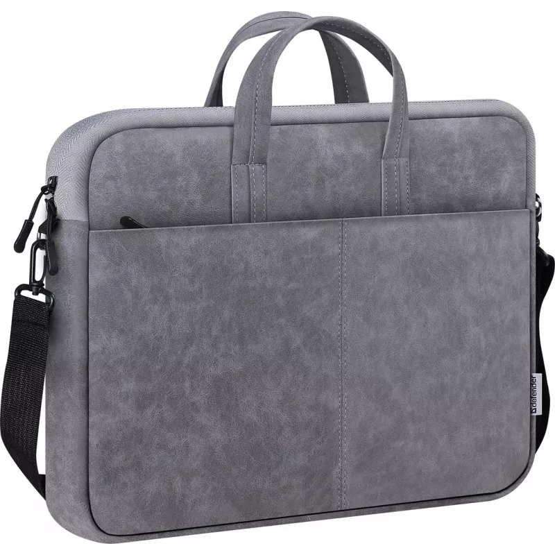 Torba Toploader DEFENDER Solid na laptopy 15,6 cala, poliuretanowa, szara, uchwyt do przenoszenia, odpinany pasek na ramię