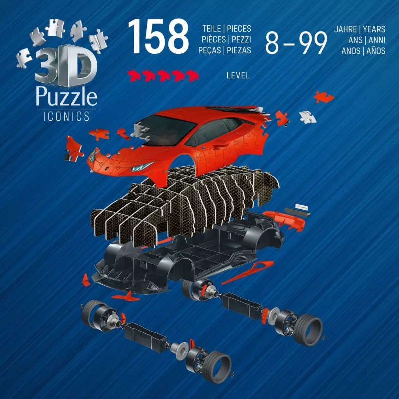 Puzzle 3D Ravensburger Lamborghini Huracan EVO — 158 elementów, konstrukcja modelu w skali