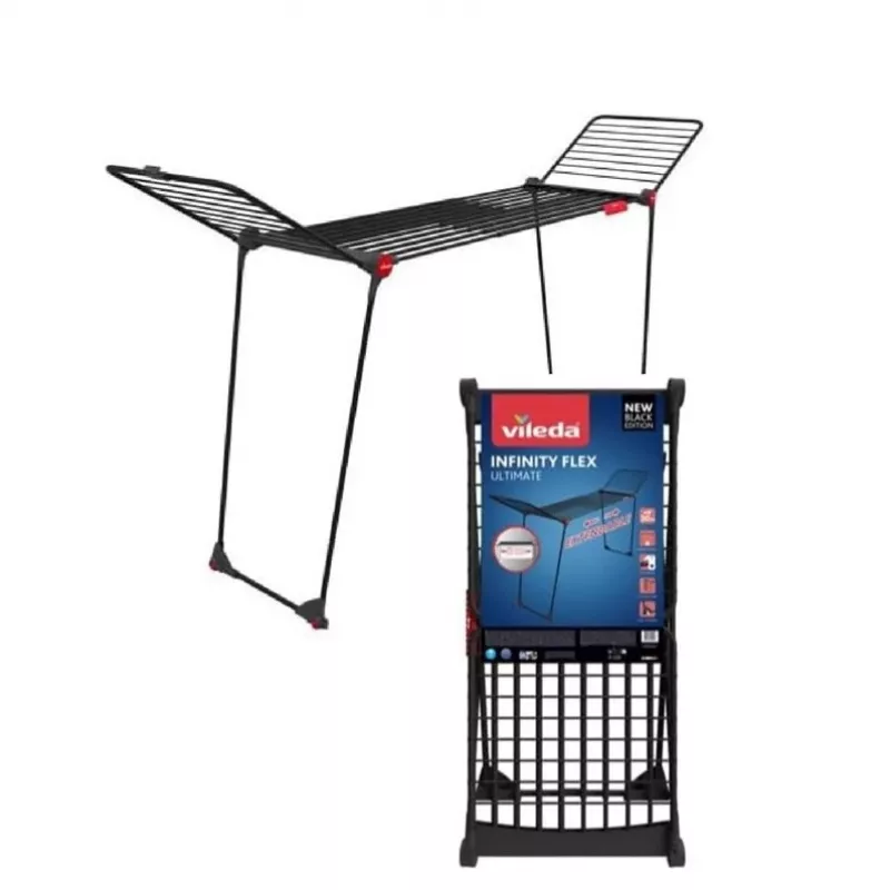 Stojąca suszarka VILEDA Infinity Flex Ultimate — stal, czarny, 1 szt., 5-letnia gwarancja