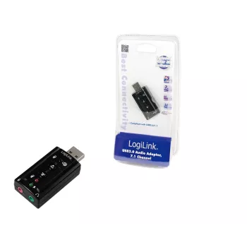 Zewnętrzna karta dźwiękowa USB LOGILINK UA0078, 7.1-kanałowa, interfejs USB, kompaktowa 124×194×34 mm, 80 g
