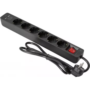 Listwa zasilająca EUROLITE ON-1 6-gniazdowa z 2 portami USB, przeciwprzepięciowe rozszerzenie zasilania