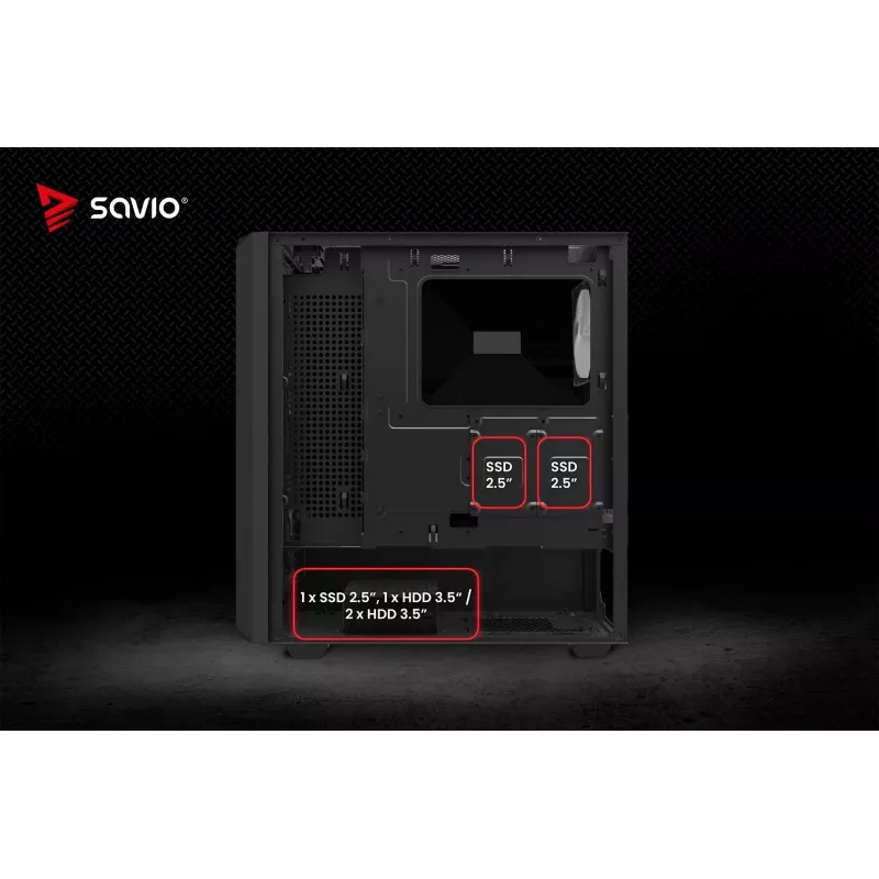 Obudowa PC Cube SAVIO Noctis Glass RGB — Czarny, ATX/Micro-ATX, 210×410×450 mm, 3×120 mm wentylatory z przodu