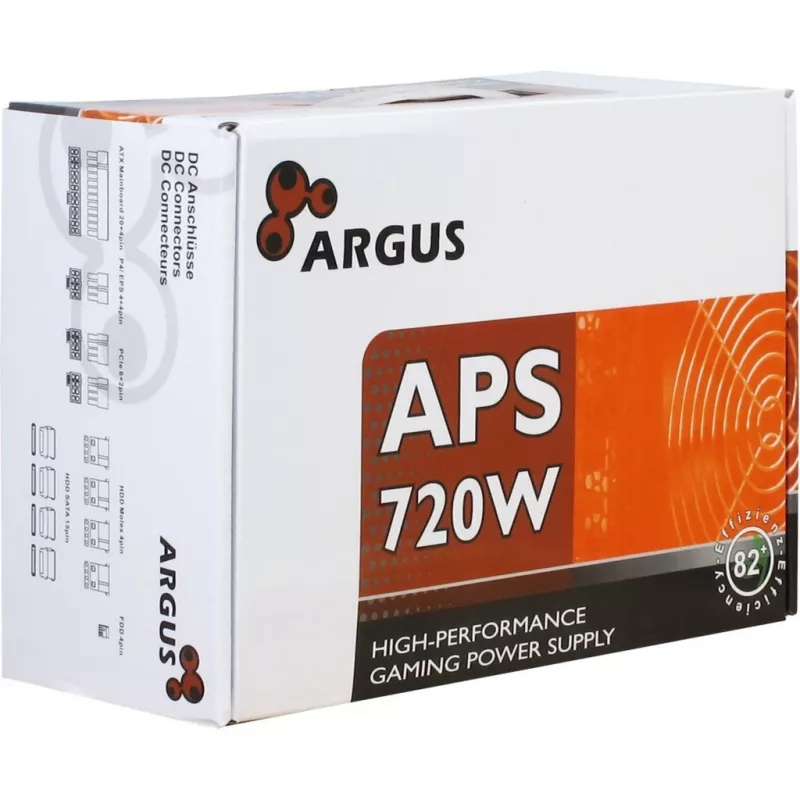 INTER TECH Argus APS-720W - Zasilacz (115-230 V, 20+4 pin ATX, 47-63 Hz, 12V1, +12V2, +3,3V, +5V, +5Vsb, 12V, aktywny PFC, ATX, czarny)