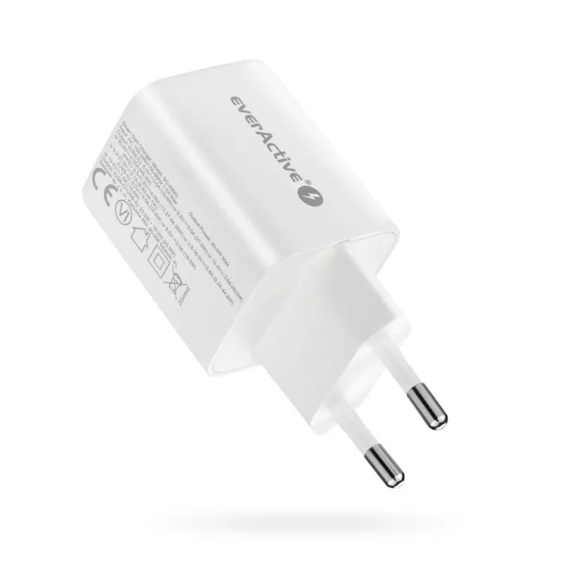 Ładowarka sieciowa everActive SC-450Q 45W 1×USB-C 1×USB-A biała