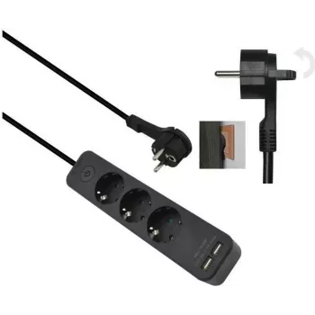 Listwa zasilająca helos ADVANCED z 5 gniazdami i ładowarką USB, czarna, kabel 1,5 m