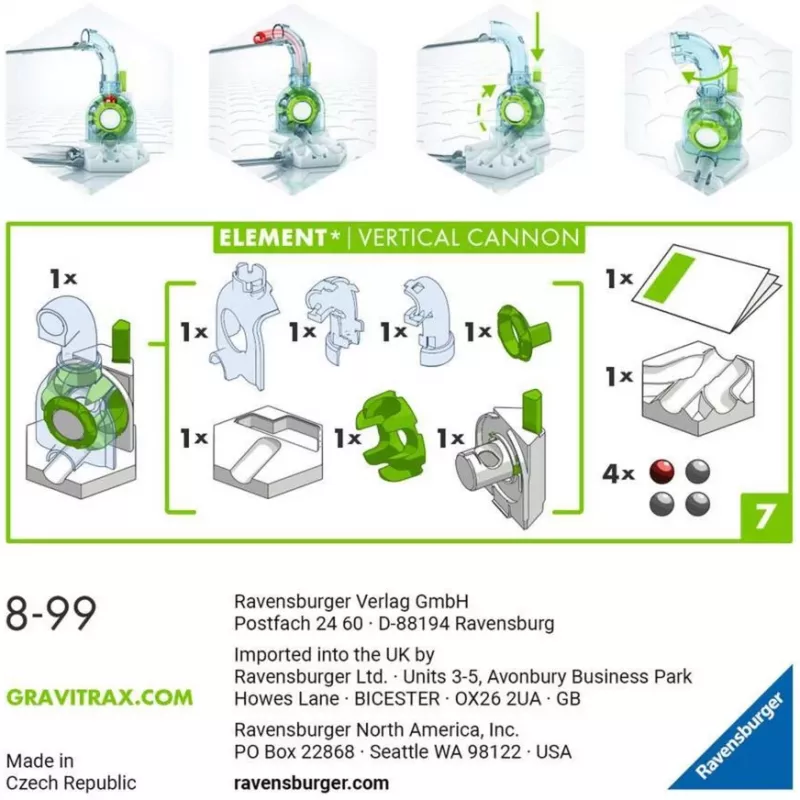 Ravensburger GraviTrax Element Działko Pionowe dodatek do toru (27465) dla systemów torów kulkowych