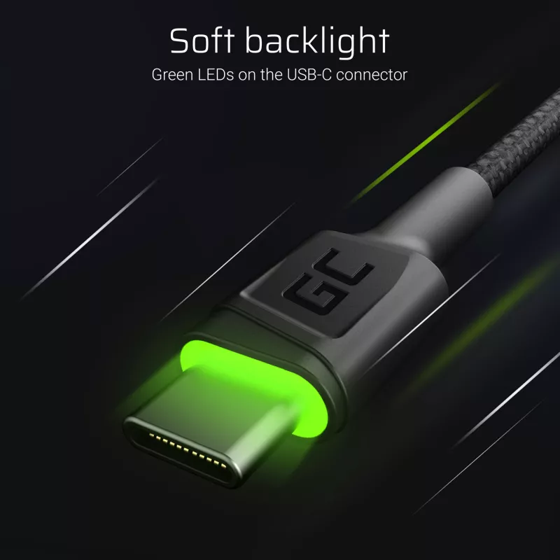 Zestaw kabli USB-C zielony Cell GC Ray — USB A na USB C 3 długości (30 cm, 120 cm, 200 cm), USB PD, 480 Mbps, 2.4 A, czarny