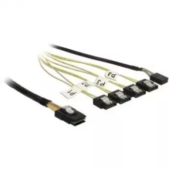Wewnętrzny kabel Mini SAS na 4×SATA DELOCK 0.5 m — Mini SAS SFF-8087 na 4×SATA 7p, czarny/srebrny/żółty