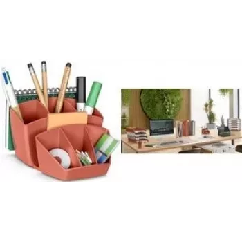 Organizer na biurko CEP TERRA NOVA terakotowy — 6 komór, 14,3×15,8×9,3 cm