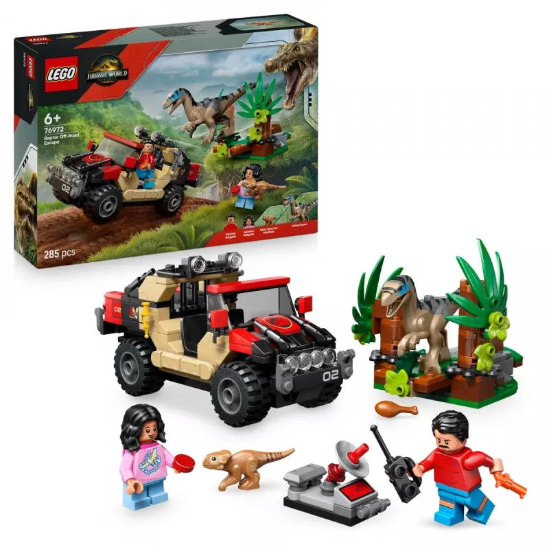 Zestaw konstrukcyjny LEGO Jurassic World 76972 Ucieczka raptora w terenie, 285 szt., 2 minifigurki, wiek 6+