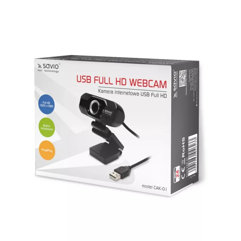 Kamera internetowa Savio Webcam USB Full HD z wbudowanym mikrofonem