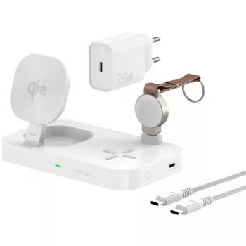 Ładowarka do urządzeń mobilnych 4smarts 540994 Wewnętrzna DC USB bezprzewodowe szybkie ładowanie wejście 12 V wyjście 5 V port USB-C Ochrona przed przepięciem i zwarciem Biały