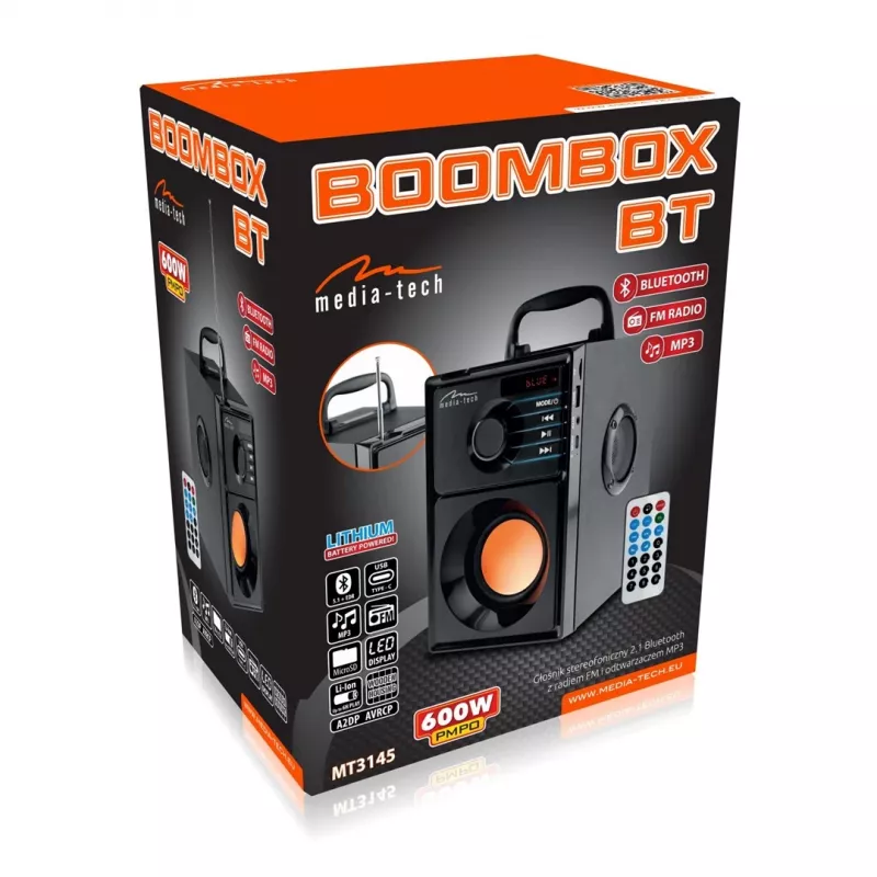 Media-Tech BOOMBOX BT 15 W Przenośny głośnik stereo Czarny