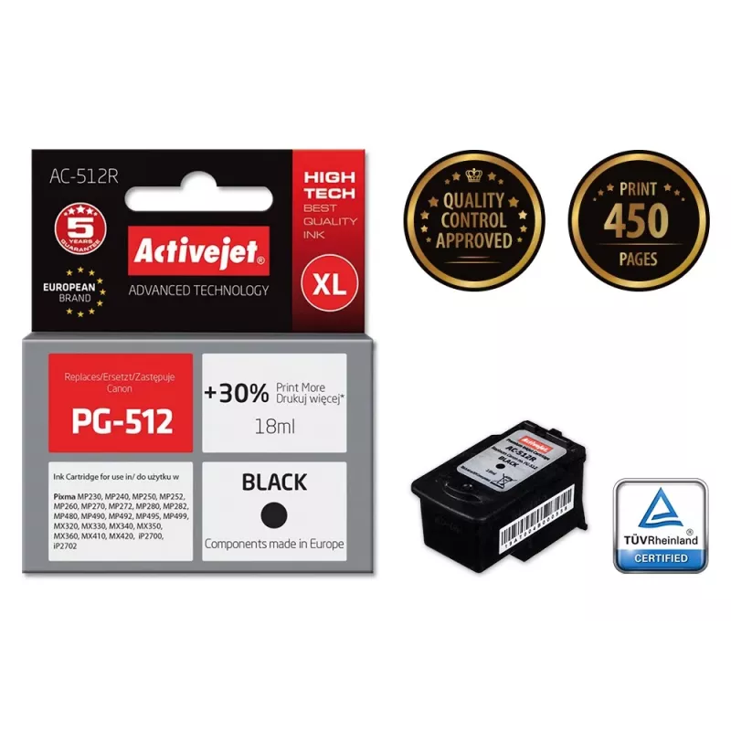Activejet AC-512R Tusz (zamiennik Canon PG-512; Premium; 18 ml; czarny)