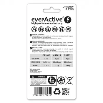Zestaw 8 baterii litowych everActive 4 x CR2032, 2 x CR2025, 2 x CR2016