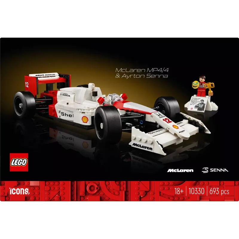 Zestaw LEGO McLaren MP4/4 Ayrton Senna 10330 — model w skali LEGO ICONS do ekspozycji