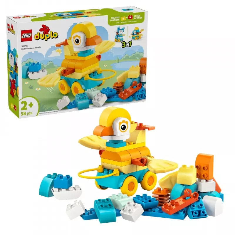 Zestaw klocków LEGO DUPLO 3w1 Zwierzęta na kółkach 10448 — Zestaw konstrukcyjno-zabawowy DUPLO, 58 elementów, od 2 lat