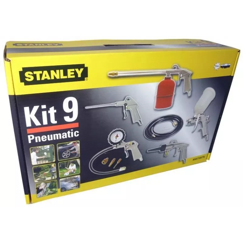 Zestaw narzędzi pneumatycznych STANLEY 9045718STN, 9-elementowy, narzędzia metalowe, wąż spiralny 5 m, maks. 20 bar