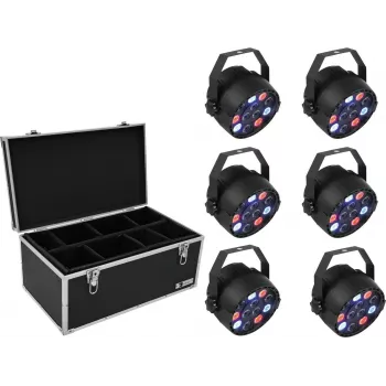 Zestaw oświetlenia LED PAR EUROLITE 20000626, 6×36W RGB, reflektory sceniczne wash