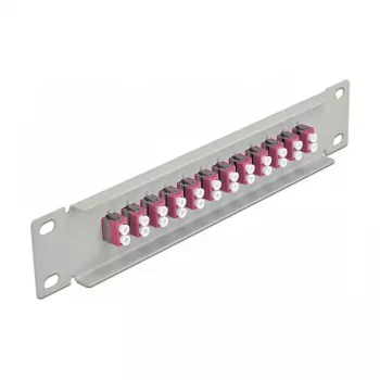 Panel krosowy światłowodowy DeLOCK 10 cali 12 portów LC Duplex fioletowy 1U szary