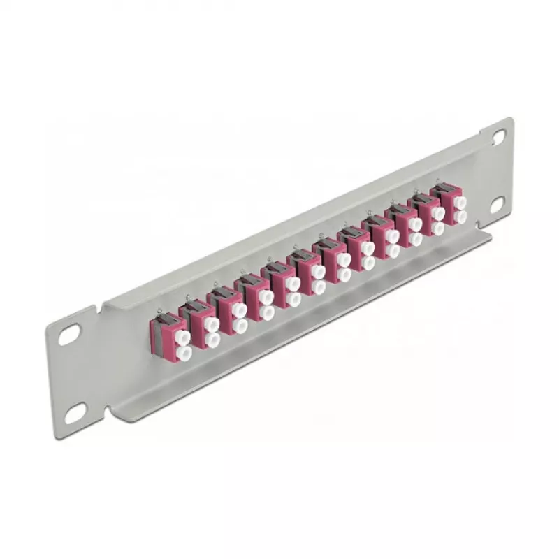 Panel krosowy światłowodowy DeLOCK 10 cali 12 portów LC Duplex fioletowy 1U szary