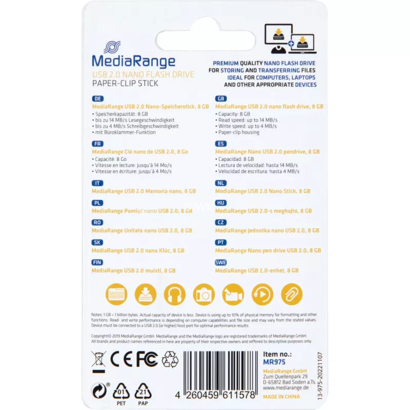 USB Nano 8 GB, USB-Stick blau, USB-A 2.0, mit Büroklammer-Funktion